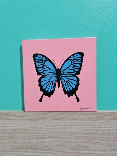 Tela de borboleta azul Painted Pots Diy, Record Art, Hippie Wallpaper, Small Canvas Art, Trik Fotografi, Creative Instagram Stories, Diy Canvas Art Painting, Mini Canvas Art, Painting Class