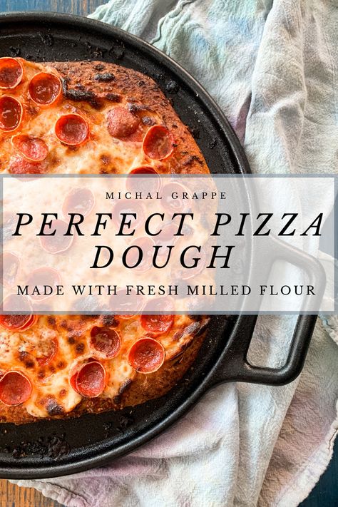 Soft, Light, Crispy on the bottom. Its truly everything. Whole Wheat. Whole Grain. Fresh Milled Pizza Dough, Wheat Flour Pizza Dough, Fresh Milled Flour Pizza Dough, Milled Flour Recipes, Fresh Milled Flour Recipes, Einkorn Pizza Crust, Whole Wheat Recipes, Homemade Whole Wheat Pizza Dough, Best Pizza Crust