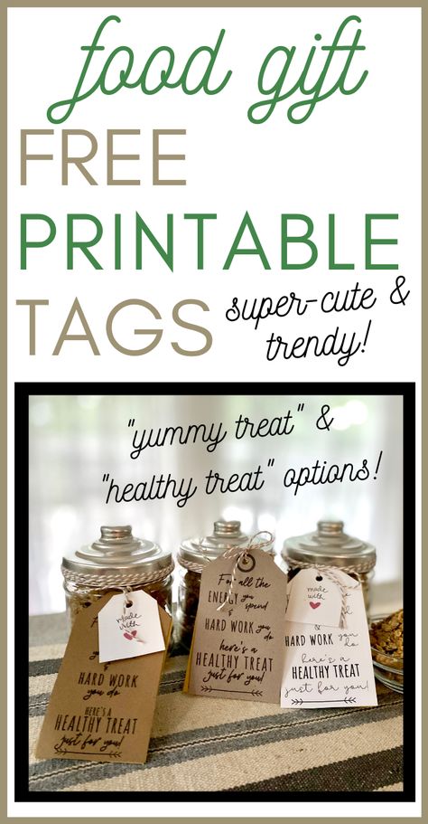 Free printable gift tags make a gift personal & special! Here are 3 designs for a tag you can attach to a food gift. Poem comes in both 'healthy' and 'yummy' treat versions! Also included is a granola recipe tag! These are perfect 'thank you' for teachers, service workers, bus drivers - any hardworking person you want to thank! Come take a look & get the template! Recipe Tags Printable, Thank You For Popping By Printable Free, Christmas Food Labels Printable, Bread Gift Tags, Granola Gift, Mason Jar Recipe, Teacher Presents, Bread Tags, Charcuterie Gifts