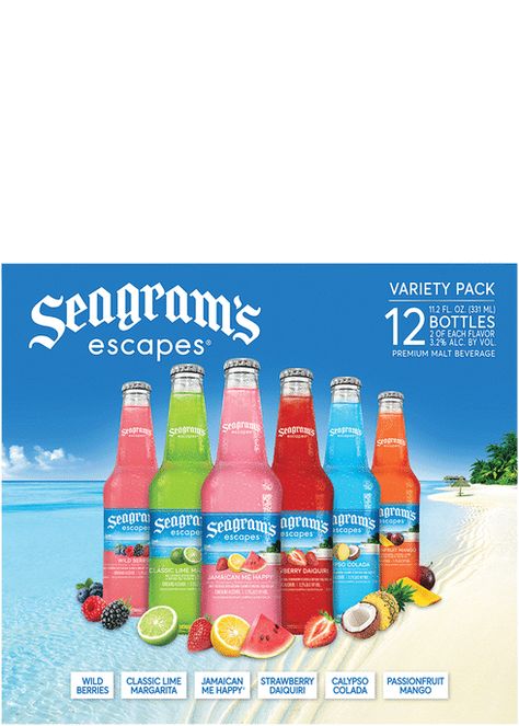 New York- Cooler- Seagram's Escapes Variety Pack provides a delicious mix of tropical summer flavors in one convenient package. Pick one up today to unwind with a refreshing variety of fruity flavors at your next social gathering. Seagrams Escapes, Beer Types, Summer Flavors, Wine Coolers Drinks, Mixed Drinks Alcohol, Art And Craft Materials, Easy Drink Recipes, Easy Drinks, Flavored Drinks