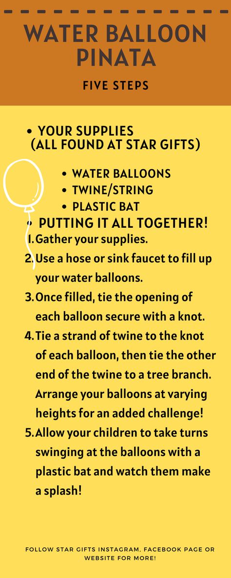 Summer is coming up! Check out how to make water balloon pinatas for your summer time fun! Come on by to pick up your supplies and have a blast! #summertime #summerfun #easyproject #afternoonfun #diy #waterballoon #pinata #haveablast Balloon Pinata, How To Make Water, Water Balloons, Summertime Fun, Summer Is Coming, Star Gift, Having A Blast, Easy Projects, Summer Time