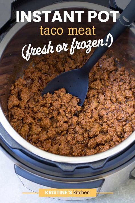 Cook this Instant Pot Taco Meat from frozen or fresh (thawed) ground beef for a quick meal. The meat is full of flavor, with simple taco seasonings. One of the best Instant Pot recipes for an easy family dinner! #instantpottacomeat #tacos #beef #instantpot Ground Beef Recipes Instant Pot, Instant Pot Taco Meat, How To Cook Hamburgers, Crockpot Express, Week Meals, Beef Recipe Instant Pot, Tacos Recipes, Cooking With Ground Beef, Pot Recipes Easy