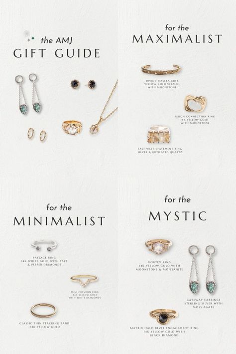 Fine jewelry gift guide for the minimalist, maximalist, and mystic. Shop for the 2022 holiday season. Buy ethical jewelry for your loved one. Handmade in Philadelphia sustainablne jewelry ethically sourced. For gemstone and crystal lovers as well as lovers of the environment. Shop the guide for your partner. Must Have Jewelry Pieces, Jewelry Information, Jewelry Story Ideas, Jewelry Infographic, Jewellery Guide, Jewelry Marketing, Jewelry Content, Gift Guide 2022, Jewelry Guide