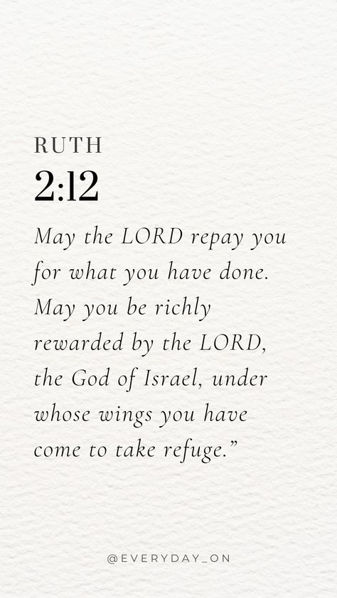 Resilient Bible Verse, Ruth Scripture Quotes, Ruth Quotes Bible, Bible Verses For Consistency, Ruth 2:12, Ruth Verses, Ruth Scripture, Ruth Aesthetic, Ruth Bible Verse