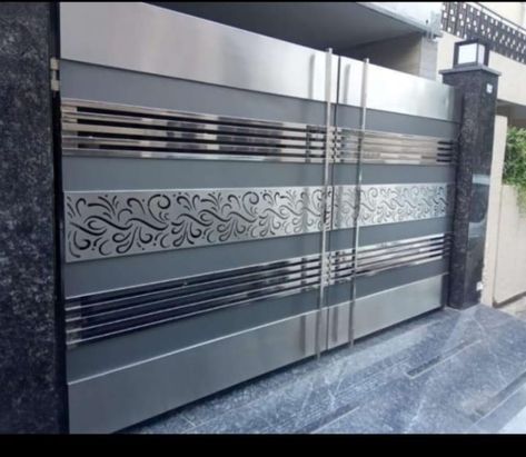 Modern Main Gate Designs, Stainless Steel Gate, Compound Wall Design, Home Gate Design, Gate Designs Modern, Grill Gate Design, House Main Gates Design, Steel Gate Design, Building House Plans Designs