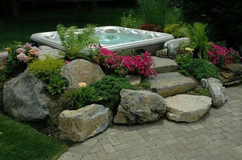 backyard ideas budget friendly inspiration, gardening, outdoor living, spas, Hot Tub In Garden Effect Whirlpool Deck, Hot Tub Landscaping, Hot Tub Surround, Hot Tub Patio, Outdoor Hot Tub, Hot Tub Deck, Hot Tub Backyard, Tub Ideas, House Backyard