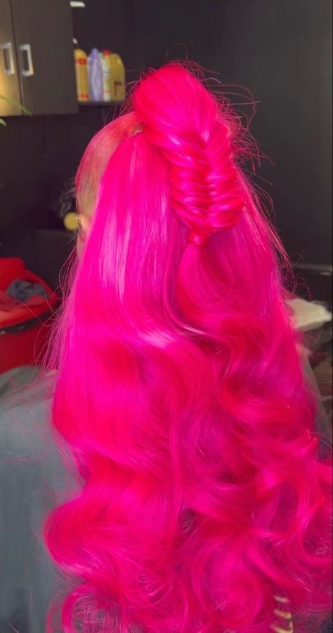 Half Up Half Down Pink Hair, Half Up Half Down With Fishtail Braid, Half Up Half Down Fishtail Braid, Fishtail Half Up Half Down, 2023 Hairstyles, Diy Hair Extensions, Half And Half Hair, Hair Rainbow, Exotic Hairstyles