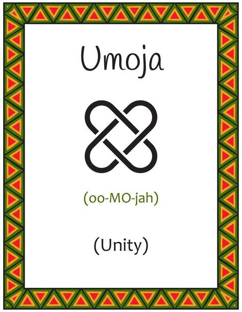 A card with one of the Kwanzaa principles. Symbol Umoja means Unity in Swahili. Poster with an ethnic African pattern in traditional colors. Vector illustration Symbols Of Unity, Symbol For Unity, Unity Symbol, Zibu Symbols, Kwanzaa Principles, African Art Projects, African Symbols, Fall Arts And Crafts, Vector Brush