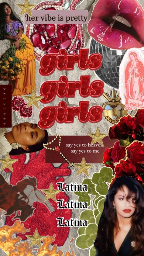 #latina #red #roses # fire # Selena # karenvega #lips #mexican #mexico #collage #esthetic #hearts #rosary #virginmary #girls #girly #gold Latina Collage, Character Makeup, Virgin Mary, Rosary, Red Roses, Roses, Lips, Collage, Red