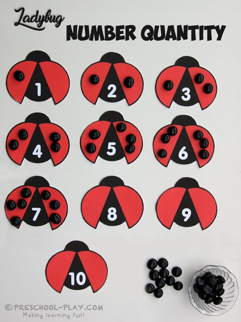 Ladybug Number Quantity Activity - Help these ladybugs get their dots with this cute, free printable game. This activity is a wonderful way for children to improve their number sense. Ladybug Classroom Theme Preschool, Ladybug Numbers, Ladybug Template, Ladybugs Preschool, Bugs Preschool, Insect Activities, Activity Preschool, Preschool Play, Insects Theme