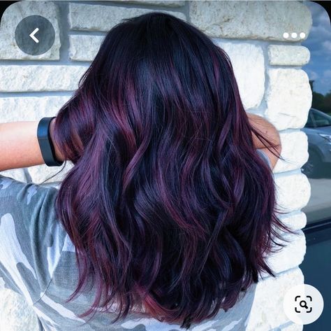 Blackberry Balayage, Purple Balyage Long Hair Brunettes, Highlights For Winter Brunettes, Balyage Long Hair, Trendy Fall Hair Color, Hair Color For Brown Skin, Hair Color Plum, Plum Hair, Dark Brunette Hair