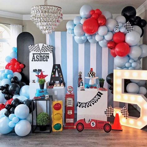 Birthday Setup, Race Car Themes, Fireman Birthday, Ninjago Birthday, Race Car Birthday Party, Car Theme, Cars Theme Birthday Party, Race Car Party, Race Car Birthday