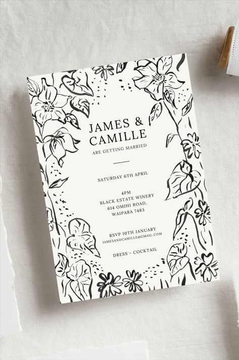 Modern and Elegant Wedding Invitation - Garden Party - Monochromatic - Hand Painted - Inky watercolour - Editable Template - Canva Invitation - Customisable Gouache Wedding Invitation, Modern Garden Wedding Invitations, Botanical Wedding Invite, Monochromatic Wedding Invitations, Floral Invitation Design, Modern Elegance Wedding, Hand Painted Invitations, Painted Invitations, Monochromatic Wedding