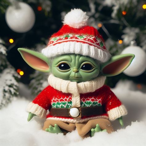 Baby Grogu in Christmas outfit #StarWars #BabyYoda Crochet Grogu, Yoda Pictures, Bebe Yoda, Yoda Christmas, Yoda Images, Yoda Wallpaper, Yoda Funny, Merry Christmas Pictures, Seahawks Football