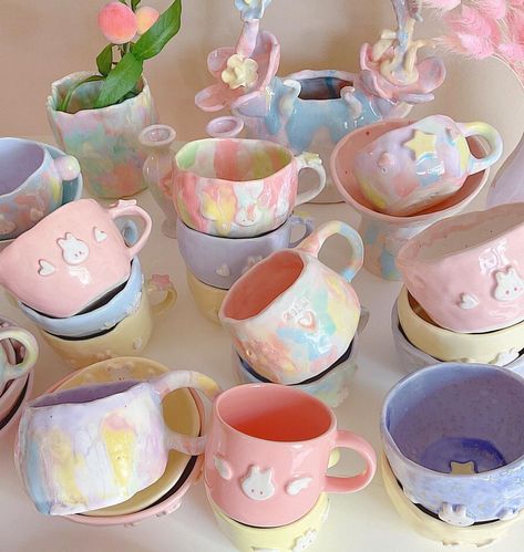 Girly Ceramics, Bun Bowl, Mao Projects, Blue Pink Aesthetic, Abundance Aesthetic, Decor Color Palette, Polymer Clay Kawaii, Bun Bun, Diy Ceramic