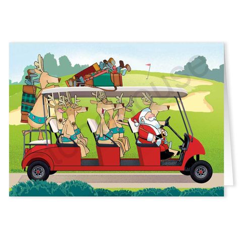 Golf Christmas, Christmas Golf, Santa And His Reindeer, Merry Christmas To All, Golf Humor, Funny Christmas Cards, Birthday Stickers, Easter Crafts For Kids, Golf Cart