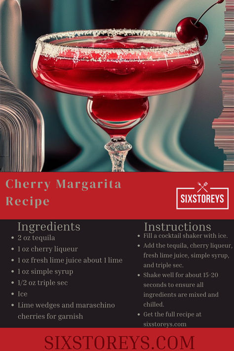 Cherry Margarita Recipe Cherry Coke Italian Margarita, Cherry Margarita Recipe, Cherry Mixed Drinks Alcohol, Christmas Cherry Frozen Margaritas, Friendmas Ideas, Sweet Cherry Italian Margarita, Italian Cherry Whiskey Sour, Cherry Cocktail Recipes, Cherry Margarita