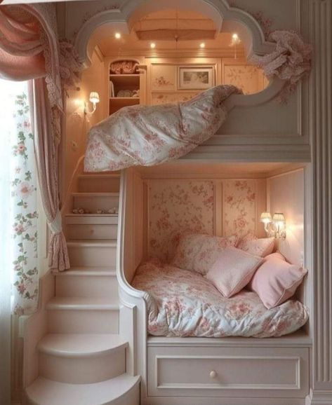 Coquette House Aesthetic, Coquette Bunk Bed, Beauty Bedroom, Mansion Bedroom, House Bedroom Ideas, Dream Bedroom Inspiration, Cute Diy Room Decor, Cosy Room, Cute Bedroom Decor