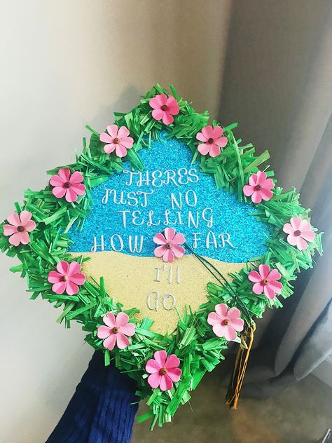 Finished my Moana Inspired Graduation Cap. Obsessed!! Moana Parking Spot, Graduation Cap Designs Moana, Hawaii Graduation Cap, Moana Grad Cap, Filipino Graduation Cap, Moana Graduation Cap, Graduation Cap Designs Disney, Graduation Humor, Disney Grad Caps