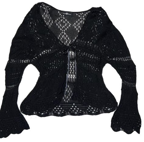 Witchy Cardigan, Goth Cardigan, Crochet Black Top, Whimsi Goth, Gothic Cardigan, Crochet Gothic, Crochet Black, Knit Wear, Black Goth