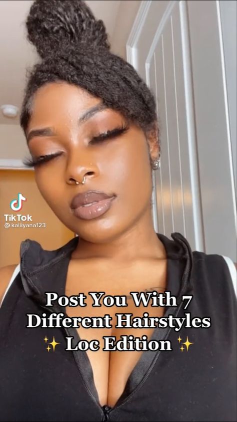 Cute Easy Loc Styles, Going Out Loc Styles, Medium Locs Black Women Styles, Locs With Scrunchie, Loc Knot Bangs, Claw Clip Short Locs, Locs In A Bun, Locs W Bangs, Claw Clip On Short Locs