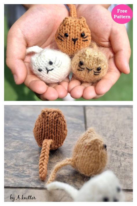 Mini Cat Free Knitting Pattern Cat Pattern Knitting, Tiny Knitting Patterns Free, Knitted Keychain Pattern, Free Knitted Toys, Quick Knits Free, Knitting Cat Pattern, Free Knitted Toy Patterns, Knitted Cat Pattern Free, Animal Knitting Patterns Free