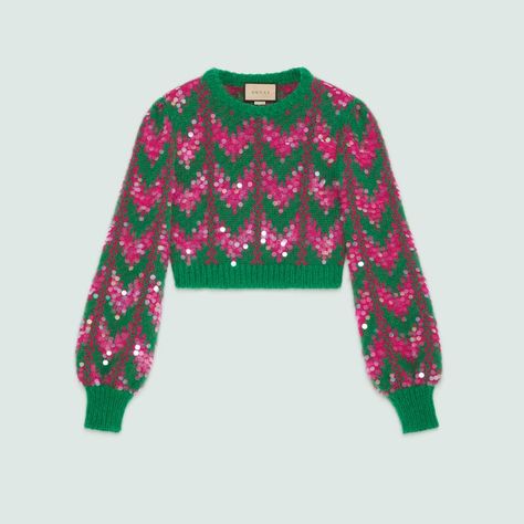 Gucci Sweater, Embroidered Labels, Gucci Jacket, Cotton Jumper, Sequin Sweater, Knitwear Fashion, Knitwear Design, Knitting Accessories, International Fashion