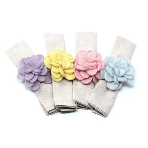 Hand-felted Zinnia Napkin Rings, Set of Four Colors - Global Groove (T) Napkins Rings, Zinnia Flowers, Hand Felted, Work Organization, Napkin Ring, Rings Set, Handmade Felt, Cloth Napkins, Felt Flowers