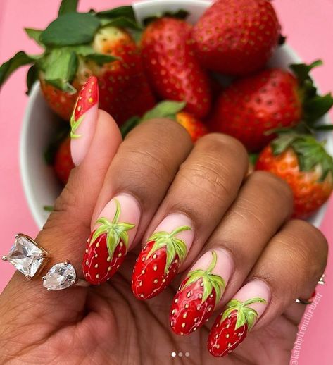 Strawberry Nail Art, Strawberry Nails, Fruit Nail Art, Pastel Nails Designs, Peach Nails, Spring Nail Trends, Manicure Inspiration, Cherry Nails, Hi Fashion