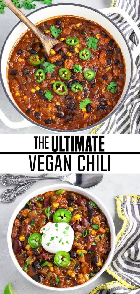 Vegan Chili Recipes, Chili Vegan, Vegan Chili Recipe, Resep Seafood, Smoothies Vegan, Vegan Chili, Potluck Recipes, Makanan Diet, Chili Recipe