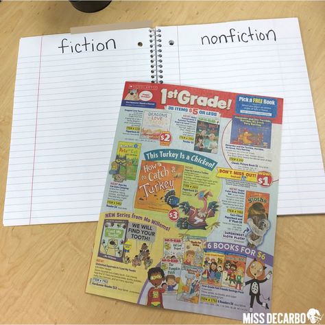 Fiction Vs Nonfiction First Grade, Fiction Vs Nonfiction, Library Lesson Plans, 6th Grade Reading, Elementary Library, Nonfiction Reading, Literacy Lessons, 4th Grade Reading, 3rd Grade Reading