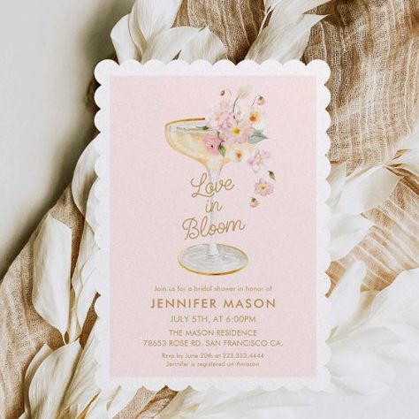 $2.18 | Love in Bloom Champagne Bridal Shower - bridal shower invitation, bridal brunch invitation, blush florals, bubbly bridal shower, summer spring, love in bloom, wedding shower, pink and gold, modern minimalistic, wedding shower invitation Petals And Processo, Petals And Processo Bridal Shower Theme, Classy Bridal Shower Ideas Decor, Hens Ideas, Petals And Prosecco, Bridal Shower Summer, Salon Party, Blush Background, Garden Party Bridal Shower