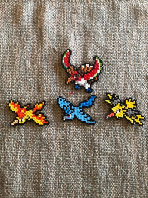 Ho-oh, Moltres, Articuno, Zaptos Legendary Pokemon Perler Bead Patterns, Pokemon Perler Bead Patterns, Moltres Pokemon, Hama Beads Pokemon, Pokemon Bead, Hamma Beads Ideas, Pixel Art Pokemon, Pokemon Perler Beads, Pixel Beads