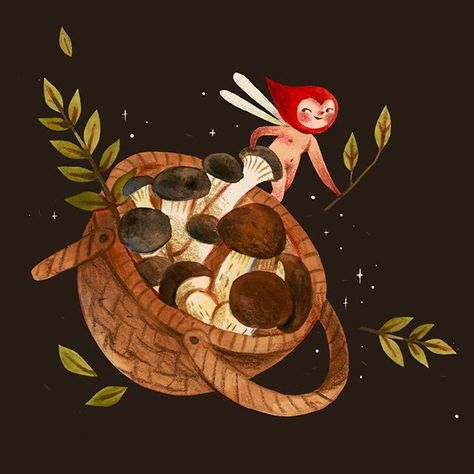 Jamie Green on Instagram: “Hope your day feels like a basket full of mushrooms (so...very good). #mushrooms #foraging #mycology #cottagecore #illustration #botanical” Mushroom Trip, 동화 삽화, Art Trends, The Hill, Children's Book Illustration, College Art, Book Illustration, Peaches, Online Wall Art