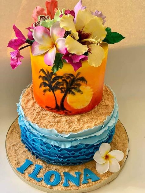 Hawaii Themed Cake, Island Theme Birthday Cake, Hawaiian Paradise Cake, Dobash Cake Hawaii, Hawaii 5-0 Birthday Cake, Hawaii Cake, Tropical Night, Aloha Party, Luau Theme Party