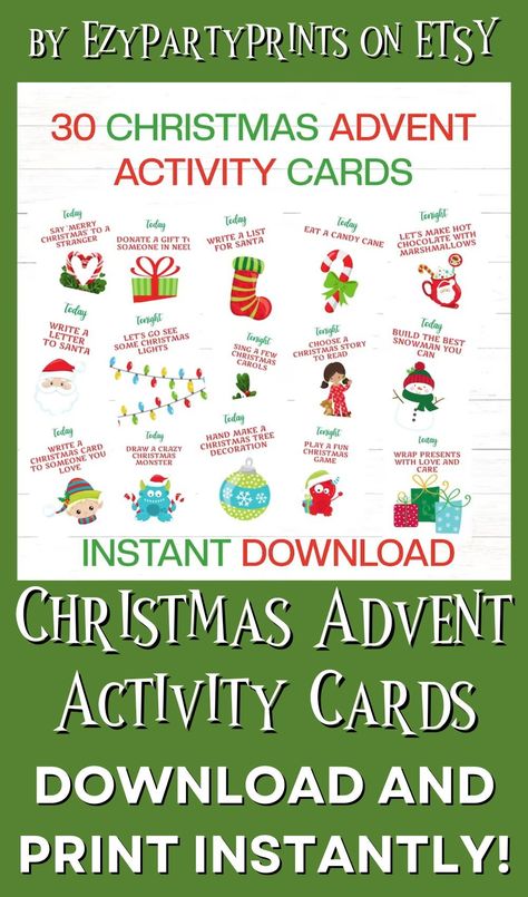 Count down to Christmas with our 30 Printable Advent Activity Cards! Create a memorable Kids Christmas Bucket List with these fun Kids Advent Cards. Enjoy festive tasks with our Task Cards. Christmas Tasks For Kids, Christmas Bucket List Printable, Christmas Planning Printables, Advent Cards, Kids Advent, Advent For Kids, Santa Letter Template, Christmas Bucket List, Advent Activities