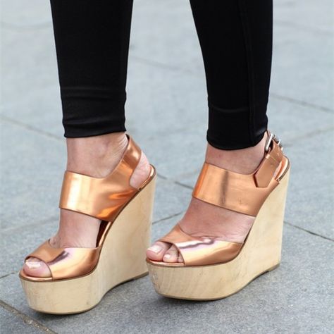 Women's Gold Wedge Sandals Ankle Strap Sandals US Size 3-15 by FSJ for Formal event, Party, Music festival, Ball, Wedding, Going out | FSJ #instaheels #shoesaddict #shoesoftheday #shoeholic #heelshoes #heelslover #killerheels #heelsclass #heelshigh #heelside #girlinheels #heelsbranded #heelsofinstagram #heelsfashion #highheelslover #heelsshoes #heelsoftheday #fashionheels #heelsfetish #heelstagram #loveshoes#fashiondress #fashionaddict #womenstyle Heeled Wedges, Vintage Pumps, 6 Inch Heels, Gold Wedges, Pump Heels, Office Shoes, Bride Accessories, Buckle Sandals, Fashion Heels