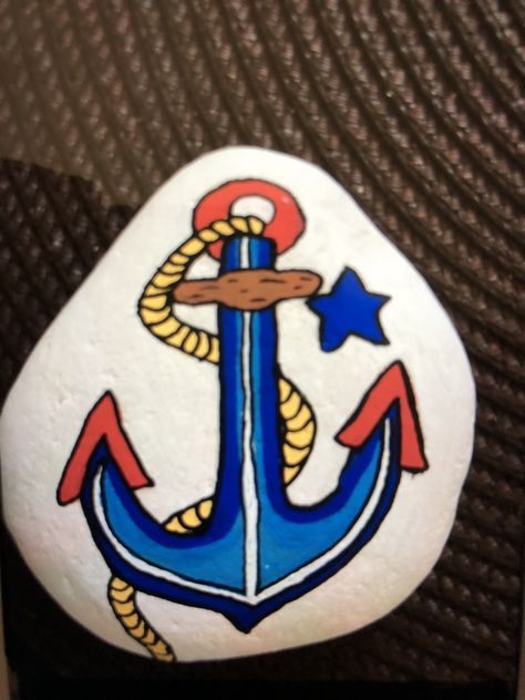 Anchor Rock Painting Ideas, Anchor Painted Rocks, Anchor Painting, Sanibel Shells, Rock Painting Ideas, Painted Shells, Rock Painting Designs, July Crafts, Pebble Painting