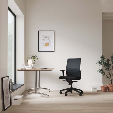 Keilhauer’s 6C at Home reacquaints the at-home workforce with what they are missing most, ergonomics. The 6C arrives flat packed for easy assembly in a fully recyclable box with the goal of making work more comfortable, no matter where work may be. #InteriorDesign #WorkfromHome #ContractFurniture Comfy Office Chair, Functional Home Office, Innovative Office, At Home Office, Home Office Chair, Black Office Chair, Functional Home, Office Seating, Workspace Design