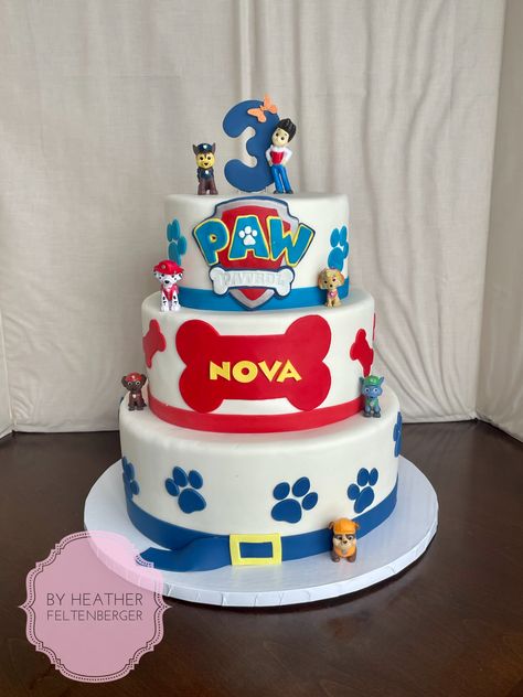 Paw Patrol 3-tier birthday cake Buttercream Cake Ideas, 3 Tier Birthday Cake, Tiered Cakes Birthday, Paw Patrol Cake, Buttercream Cake, Custom Cakes, Paw Patrol, Cake Pops, Cake Ideas