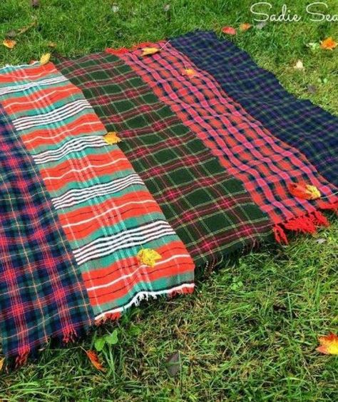 Use Your Old Scarves for These 12 Amazing Home Decor Ideas | Hometalk Diy Throw Blankets, Diy Throws, Plaid Diy, Wool Scarves, Plaid Throw Blanket, Cozy Quilts, Plaid Throw, Vintage Cloth, Vintage Handkerchiefs