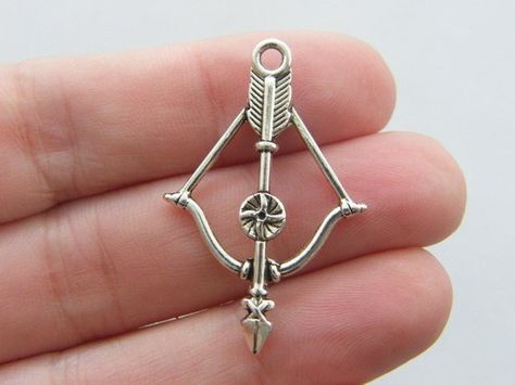 Arrow Pendant, Bow And Arrow, Crossbow, Belly Button Rings, Antique Silver, United Kingdom, Silver Tone, Double Sided, Accessory Gift