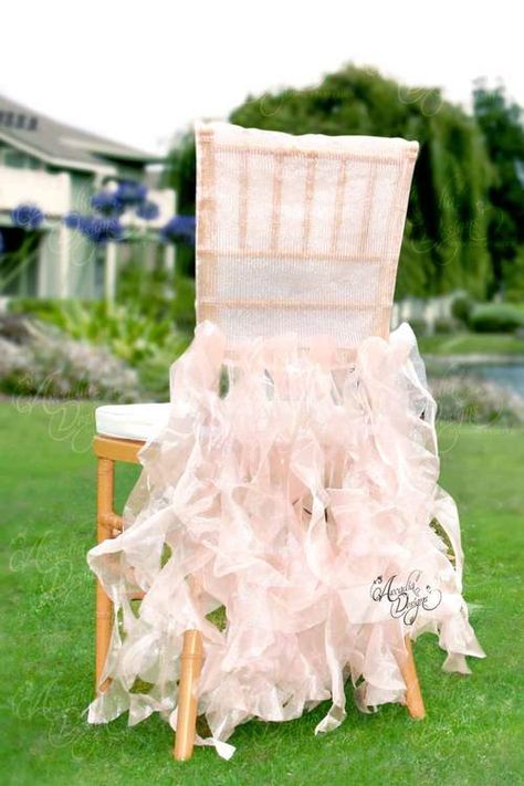 Sheer Pink Ruffled Bridal Chair Cover Bridal Chair Cover, Lace Chair Covers, Ruffled Chair Covers, Bridal Shower Chair, Bridal Chair, Wedding Chair Sashes, Diy Table Decor, Chair Covers Wedding, Elegant Weddings