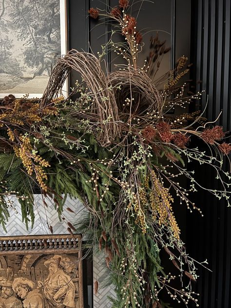 Thanksgiving Mantle, Holiday Mantle, Fall Fireplace, Terrace Decor, Holiday Home Tour, Holiday Mantel, Christmas Floral Arrangements, Christmas Mantel, Christmas Mantel Decorations