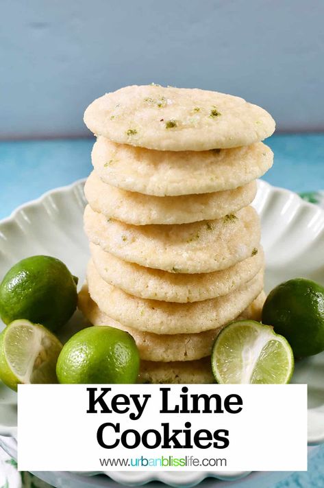 These sugar cookies are soft and fluffy with bright key lime flavors. Key Lime Cookie Recipe, Key Lime Cookies, Lemon Loaf Recipe, Lime Tart, Lime Cookies, Sugar Dough, Key Lime Juice, Pie Flavors, Cookie Spread