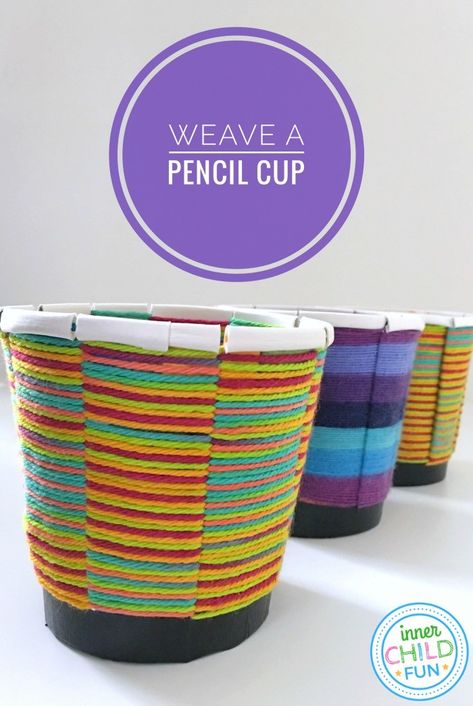 Learning how to weave a pencil cup is an easy craft that is perfect for older kids! These woven pencil cups can be quite useful during the back-to-school season, or anytime you need a bit of colorful organization in your office. Here are step-by-step instructions for how to weave a pencil cup! Cup Weaving, Crafting Ideas For Kids, Easy Weaving, Weaving Craft, Weaving For Kids, How To Weave, Craft Ideas For Kids, Diy And Crafts Sewing, Pencil Cup