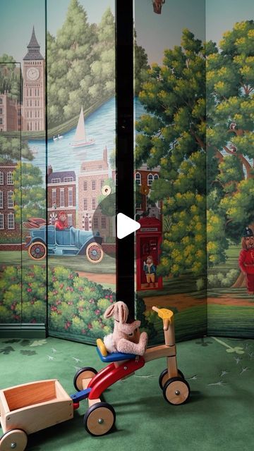 de Gournay on Instagram: "It was almost as fun for me to create this playroom as it is for the children (and Clover the bunny) to play in it…

Joinery by the innovative @shapelondon 
The cheeriest yellow steel windows by @clementwindows 
A bespoke rug to jive perfectly with the wallpaper designed with and created by @therugcompany
Handmade Bunny Clover by @canterburybears 
Cushions by @designersguild 
All wallpapers have a matte glaze to make them extra child-friendly

____________________________⁣
#degournay #degournaywallpaper #interiordesign #handpainted #handpaintedwallpaper #playroom #kidsroom" De Gournay Wallpaper, Handmade Bunny, Hand Painted Wallpaper, Steel Windows, Red Bird, Child Friendly, The Wallpaper, Jive, The Bunny