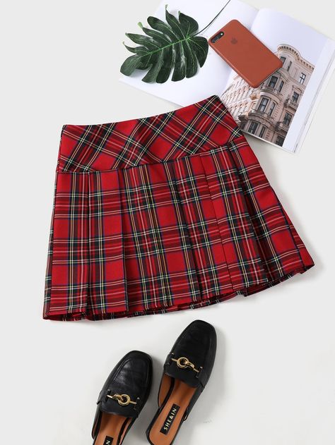 Burgundy Preppy   Polyester Tartan Pleated Embellished Non-Stretch Summer Plus Size Bottoms Pleated Skirt Plus Size, Tartan Pleated Skirt, Red Plaid Skirt, Plaid Pleated Skirt, Printed Pleated Skirt, Preppy Style Summer, Women Skirts, Red Skirts, Plus Size Skirts