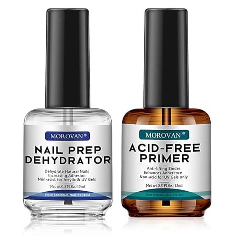 Morovan Professional Natural Nail Prep Dehydrate and Acid-Free Primer, Dehydrator for Acrylic and Gel Nail Polish, Non Acid Primer for UV Gels Fast Dry Superior Bonding Agent Gift Box Set Nail Dehydrator, Nail Application, Secret Nails, The Best Foundation, Quick Nail, Nail Primer, Nail Prep, Nail Oil, Professional Nail Art