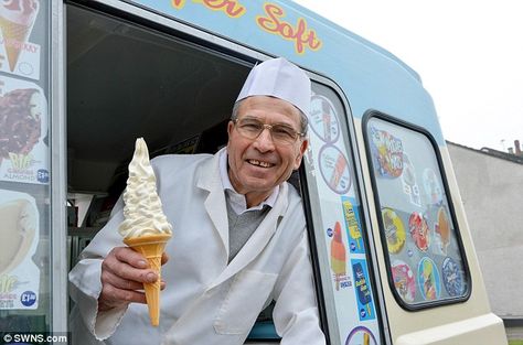 World's longest serving ice cream man is finally hanging up his scoop and retiring after fifty years and more than TWO MILLION conesPaul Salamone, 75, has been behind wheel of ice cream since 1965His first cones with a flake cost just 4d  - now they cost £1.50Iced empire stretches to six vans and own ice cream manufacturing plantRead ... Blue Ice Cream, Ice Cream Man, Rush Outfits, Art Assignments, Ice Cream Van, Superhero Team, Best Superhero, Stephen Amell, Blue Ice